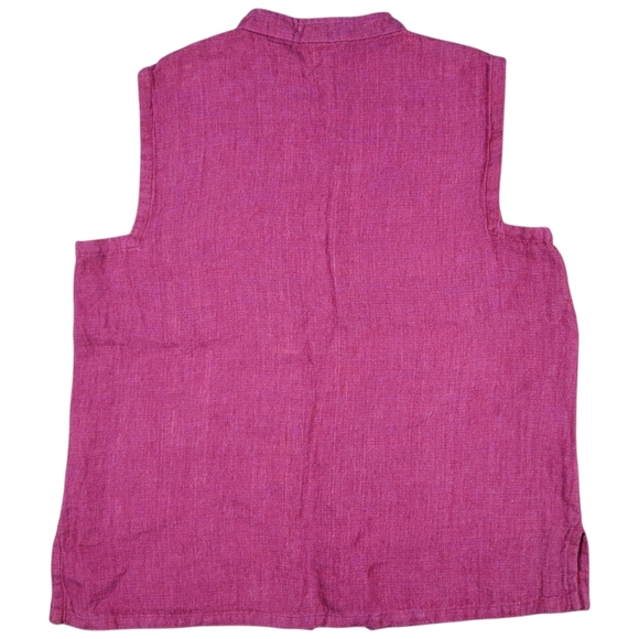 Eileen Fisher 100% Linen Top Womens S Pink Sleeveless Button Up Mandarin Collar - Picture 2 of 8